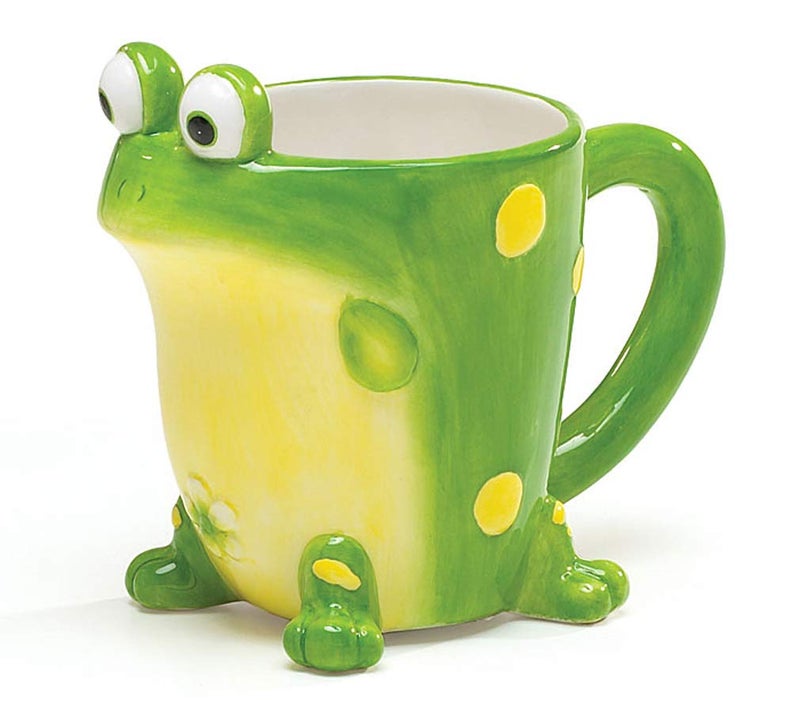 Burton Frog Coffee Mug with Gift Box, Green Porcelain Ceramic Cup with Large Handle, 10 oz Capacity